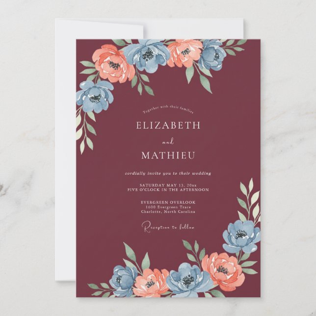 Burgundy Illustrative Autumn Wedding Invitation (Front)