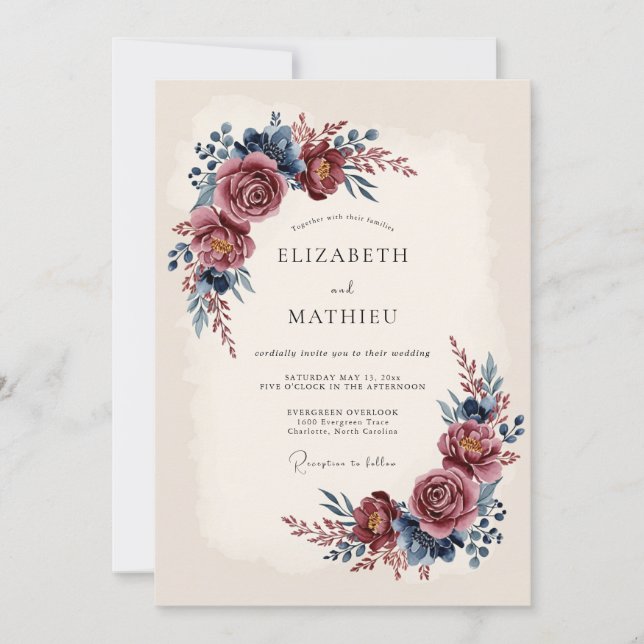 Burgundy Illustrious Winter Wedding Invitation (Front)