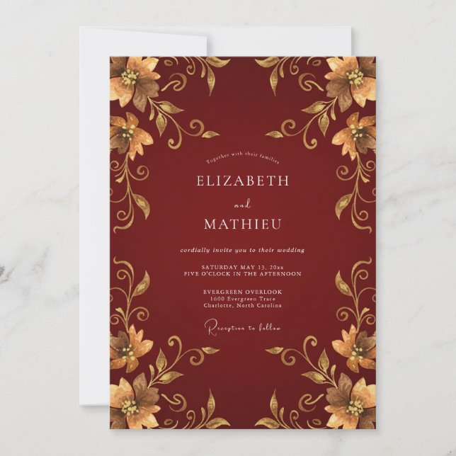 Burgundy Imperial Autumn Wedding Invitation (Front)