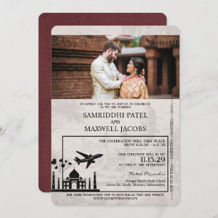 Burgundy India Passport Wedding Invitation