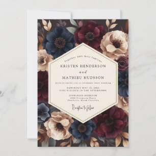 Burgundy Indigo Dramatic Wedding Invitation