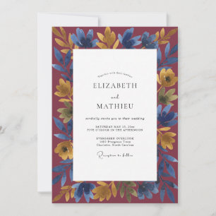 Burgundy Indigo Painted Wedding Invitation