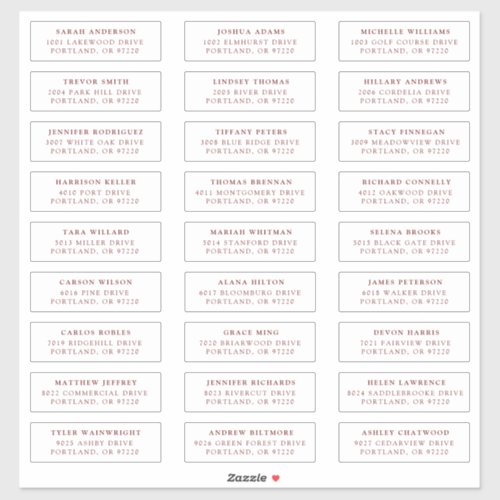 Burgundy  Individual Guest Address Labels