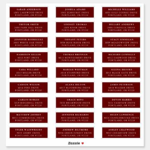 Burgundy  Individual Guest Address Labels