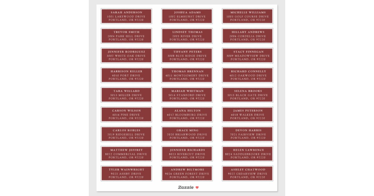 Burgundy | Individual Guest Address Labels | Zazzle