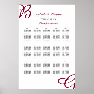 Burgundy Initial Autumn Fall Wedding Seating Chart