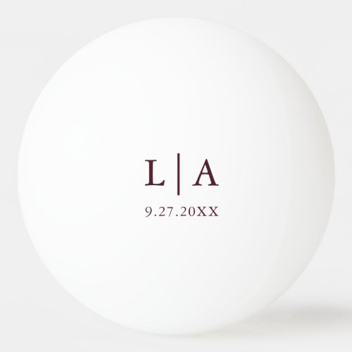 Burgundy Initials Wedding Personalized Ping Pong Ball