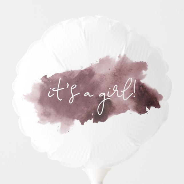 Burgundy Ink Wash It's a Girl Baby Shower Balloon (Front)