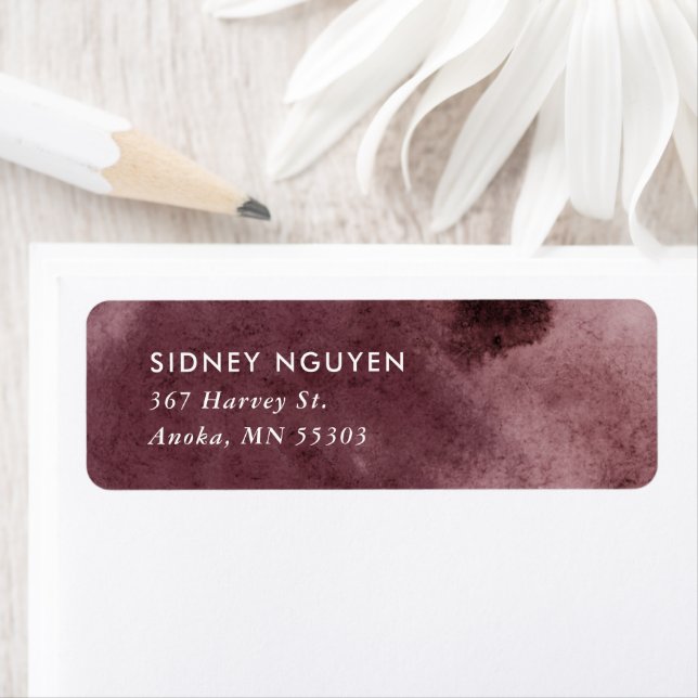 Burgundy Ink Wash Return Address Label (Insitu)