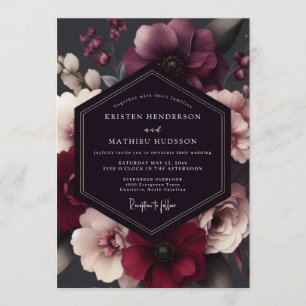 Burgundy Inky Floral Winter Wedding Invitation