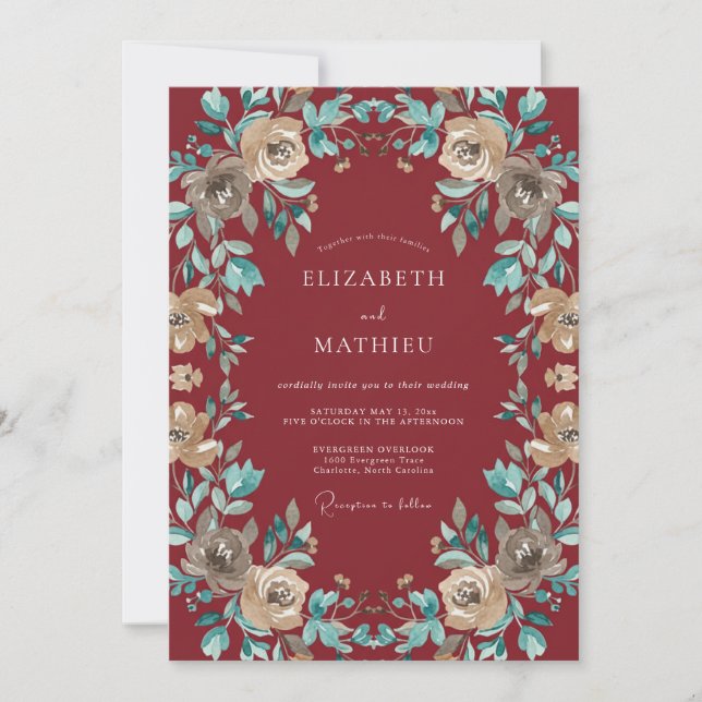 Burgundy Intricate Autumnal Wedding Invitation (Front)