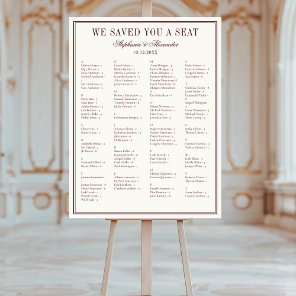 Burgundy Ivory Alphabetical Wedding Seating Chart Foam Board
