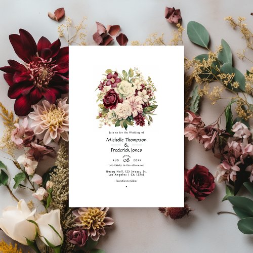 Burgundy Ivory and Sage Floral Wedding Invitation