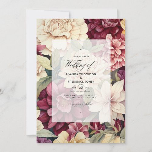 Burgundy Ivory and Sage Floral Wedding Invitation