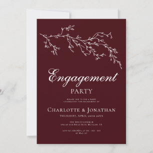 Burgundy & Ivory Botanical Engagement Party Invitation