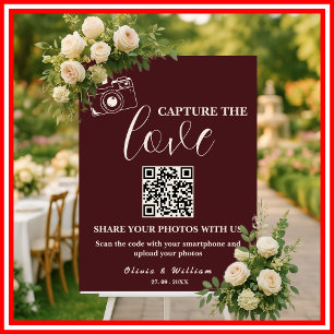 Burgundy & Ivory Capture The Love QR Wedding Foam Board
