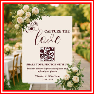 Burgundy & Ivory Capture The Love QR Wedding Foam Board