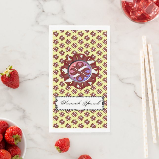 Burgundy-Ivory Clover Ribbon by Kenneth Yoncich Paper Guest Towels (Insitu)