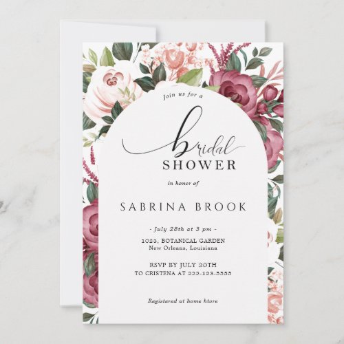  Burgundy Ivory Cream Pink Floral Bridal Shower Invitation