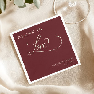 Burgundy & Ivory Drunk in Love Elegant Wedding Napkins