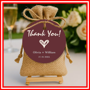 Burgundy & Ivory Elegant Wedding Thank You Classic Round Sticker