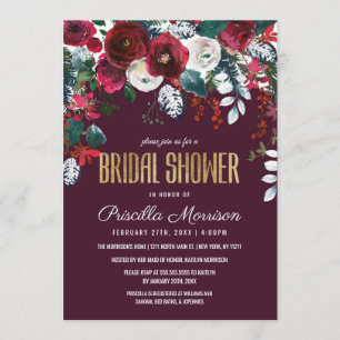 Burgundy Ivory Floral Arrangement Bridal Shower Invitation