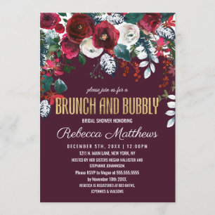 Burgundy Ivory Floral Arrangement Brunch Bubbly Invitation