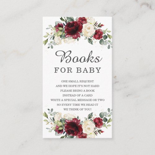 Burgundy Ivory Floral Baby Shower Bring a Book Enclosure Card