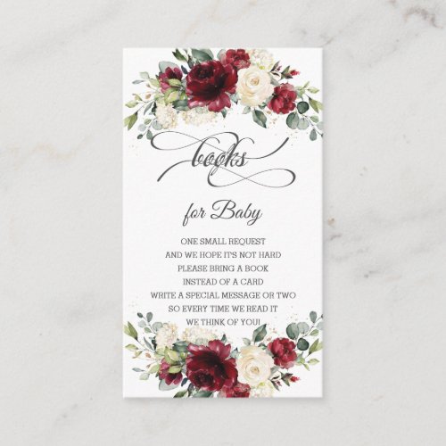 Burgundy Ivory Floral Baby Shower Bring a Book Enclosure Card