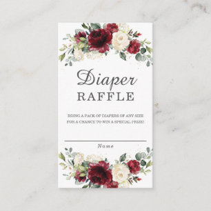 Burgundy Ivory Floral Baby Shower Diaper Raffle Enclosure Card