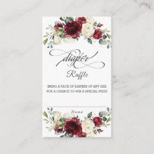 Burgundy Ivory Floral Baby Shower Diaper Raffle Enclosure Card