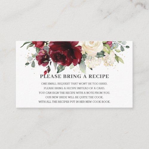Burgundy Ivory Floral Bridal Shower Bring Recipe   Enclosure Card