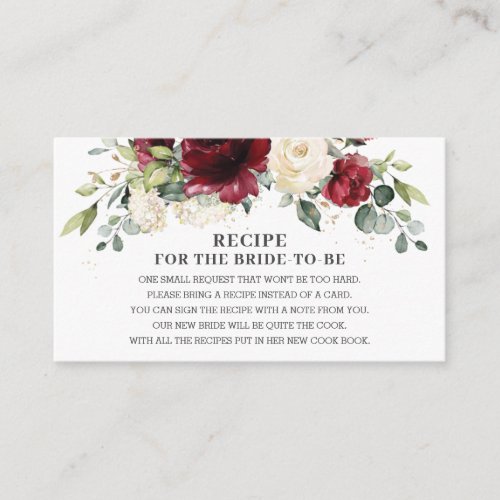Burgundy Ivory Floral Recipe for the Bride to Be E Enclosure Card