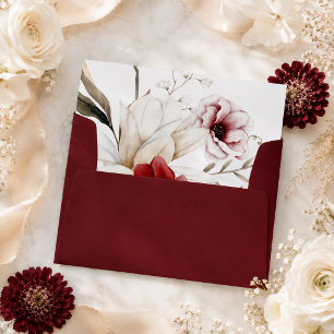 Burgundy Ivory Floral Wedding Envelope