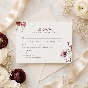 Burgundy Ivory Floral Wedding RSVP Card