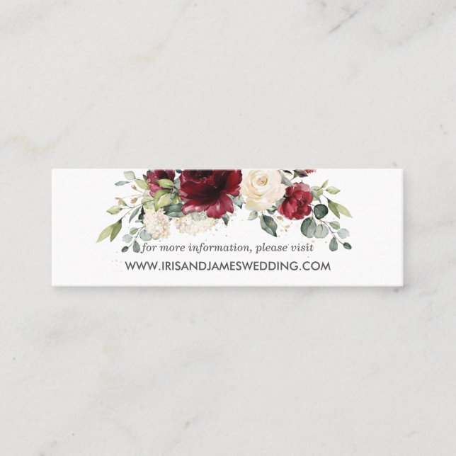 Burgundy Ivory Floral Wedding Website Card Mini (Front)