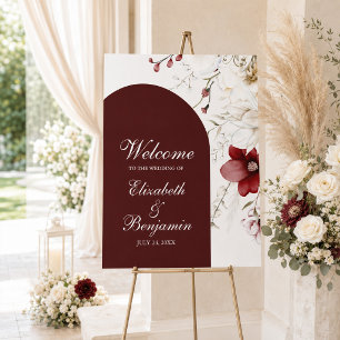 Burgundy Ivory Floral Wedding Welcome Sign