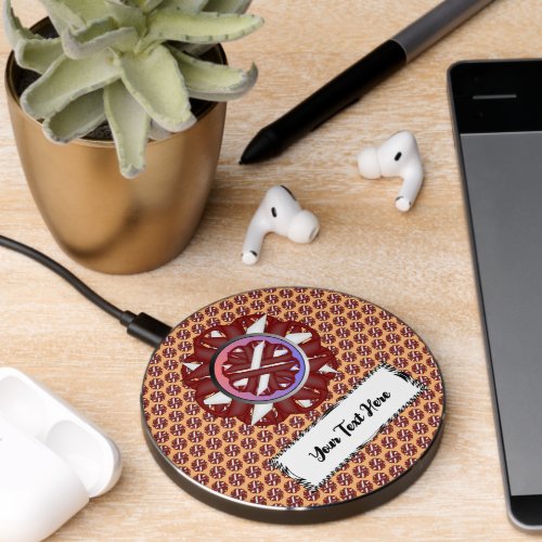 Burgundy_Ivory Flower Ribbon by Kenneth Yoncich Wireless Charger