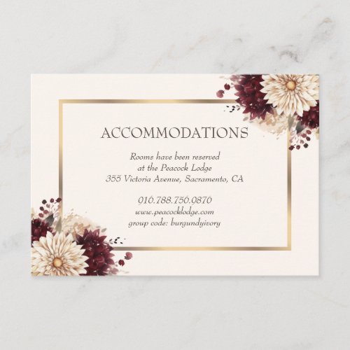 Burgundy Ivory Gold Wedding Hotel Accommodation Enclosure Card