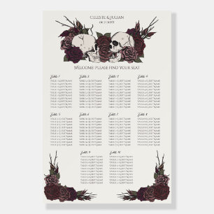 Burgundy Ivory Gothic Skull Seating Chart Sign