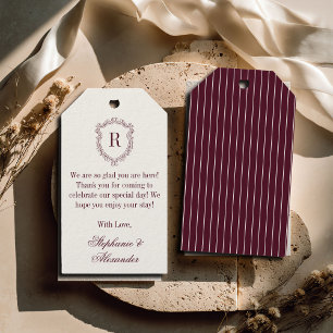 Burgundy Ivory Monogram Crest Old Money Wedding Gift Tags