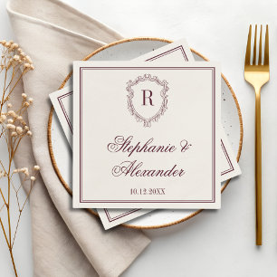 Burgundy & Ivory Monogram Crest Old Money Wedding Napkins