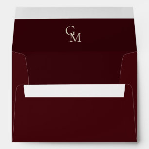 Burgundy & Ivory Monogram Elegant Deep Red Wedding Envelope