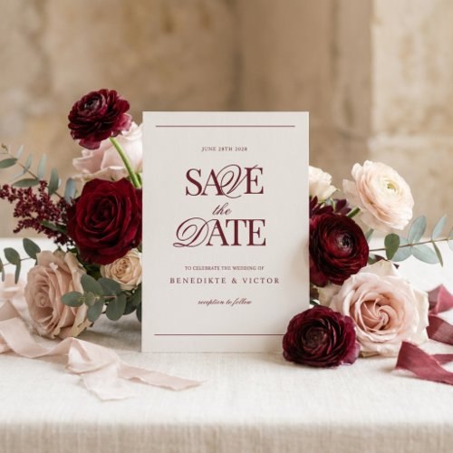 Burgundy Ivory Monogram Save The Date