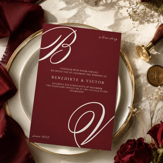 Burgundy Ivory Monogram Wedding Invite (Creator Uploaded)