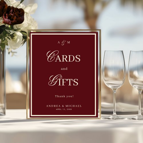 Burgundy & Ivory Old Money Cards and Gifts Sign