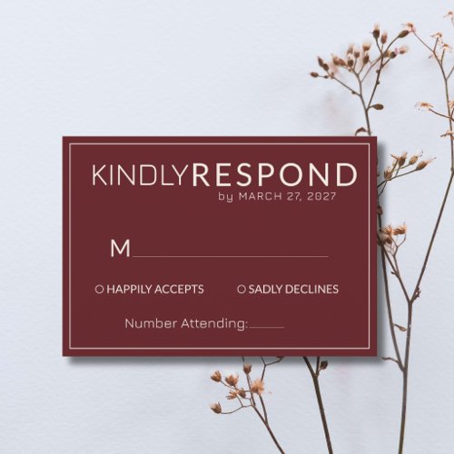 Burgundy Ivory Old Money Modern Frame Wedding RSVP Card