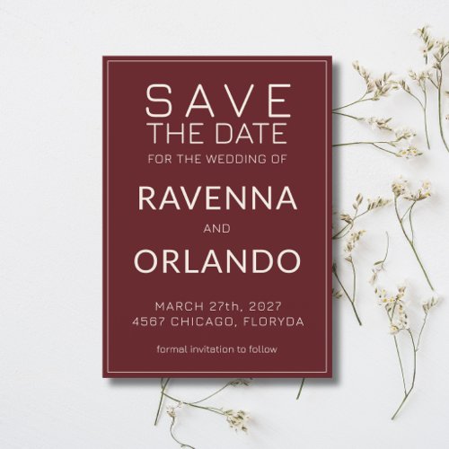 Burgundy Ivory Old Money Modern Wedding Save The Date