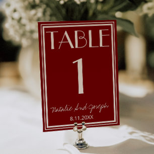 Burgundy Ivory Old Money Wedding Table Number