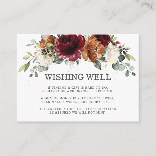 Burgundy Ivory Orange Floral Wedding Wishing Well Enclosure Card (Front)